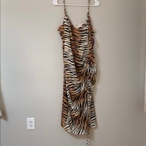 Tiger print Side ruched midi dress